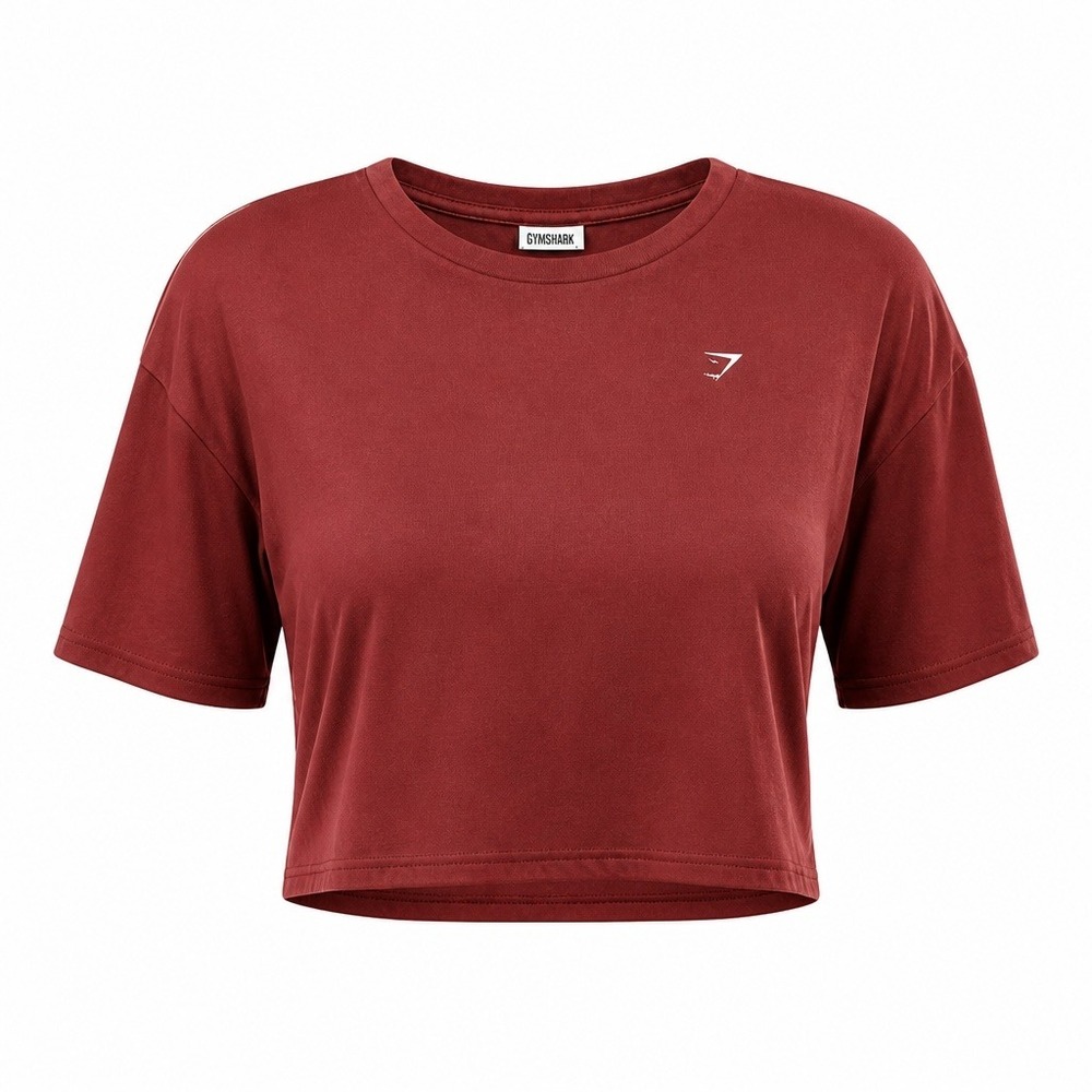 Gymshark Cropped T-Shirt Small Burgundy Boxy Textured Knit Workout Crop Top Logo